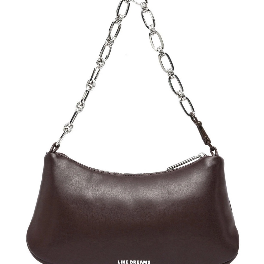 NWT Like Dreams Brown Leather Shoulder Bag with Silver Chain For Women